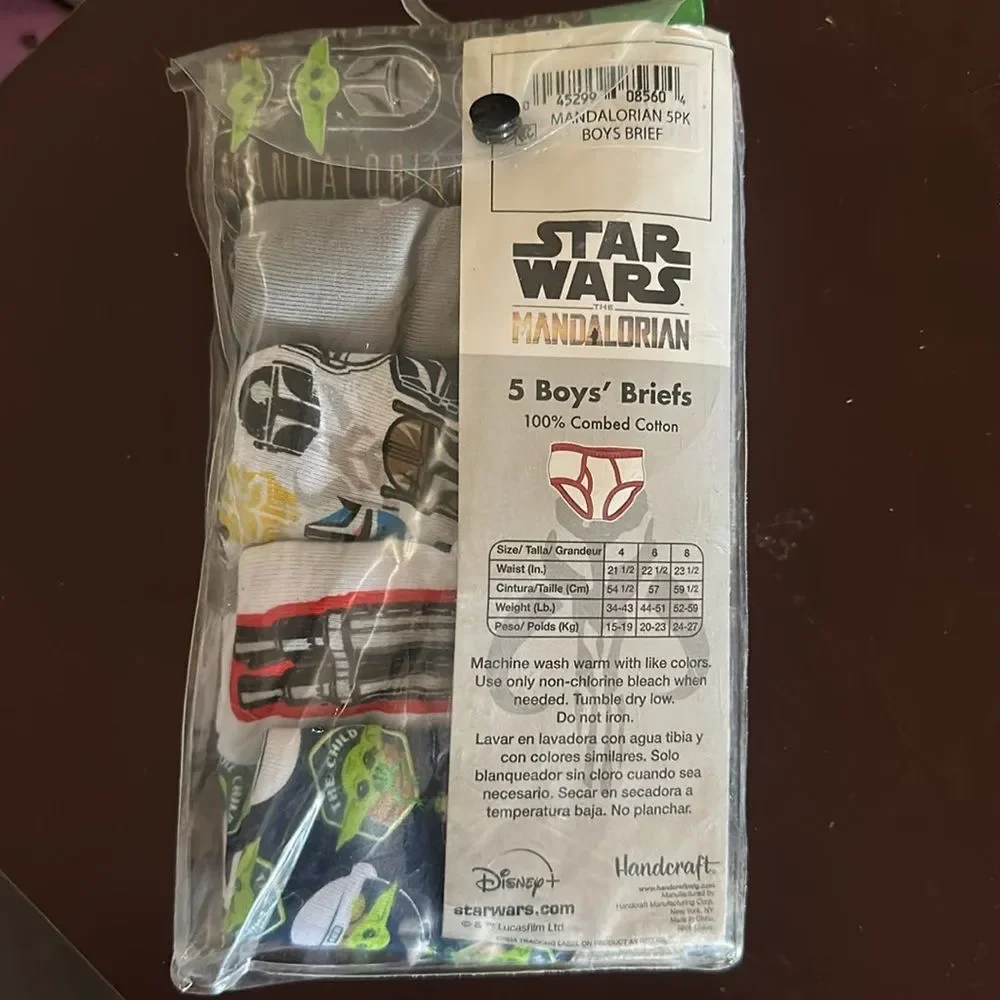 Star Wars Mandalorian Boys Briefs Size 4 5-Pack Underwear Baby Yoda Grogu